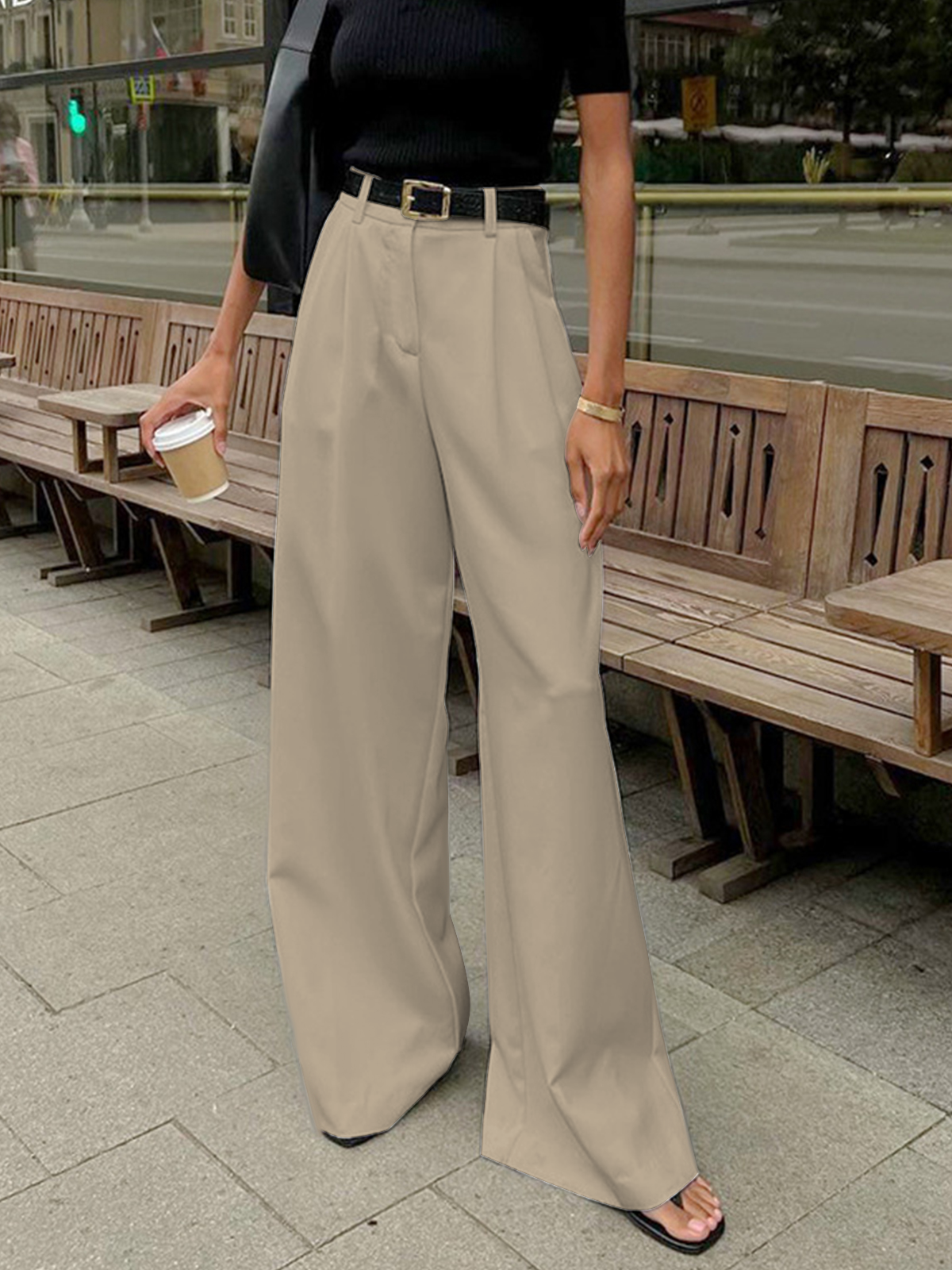Elegant Tailored Wide Leg Pants for Women with High Waisted Pleated Front Relaxed Flowing Style