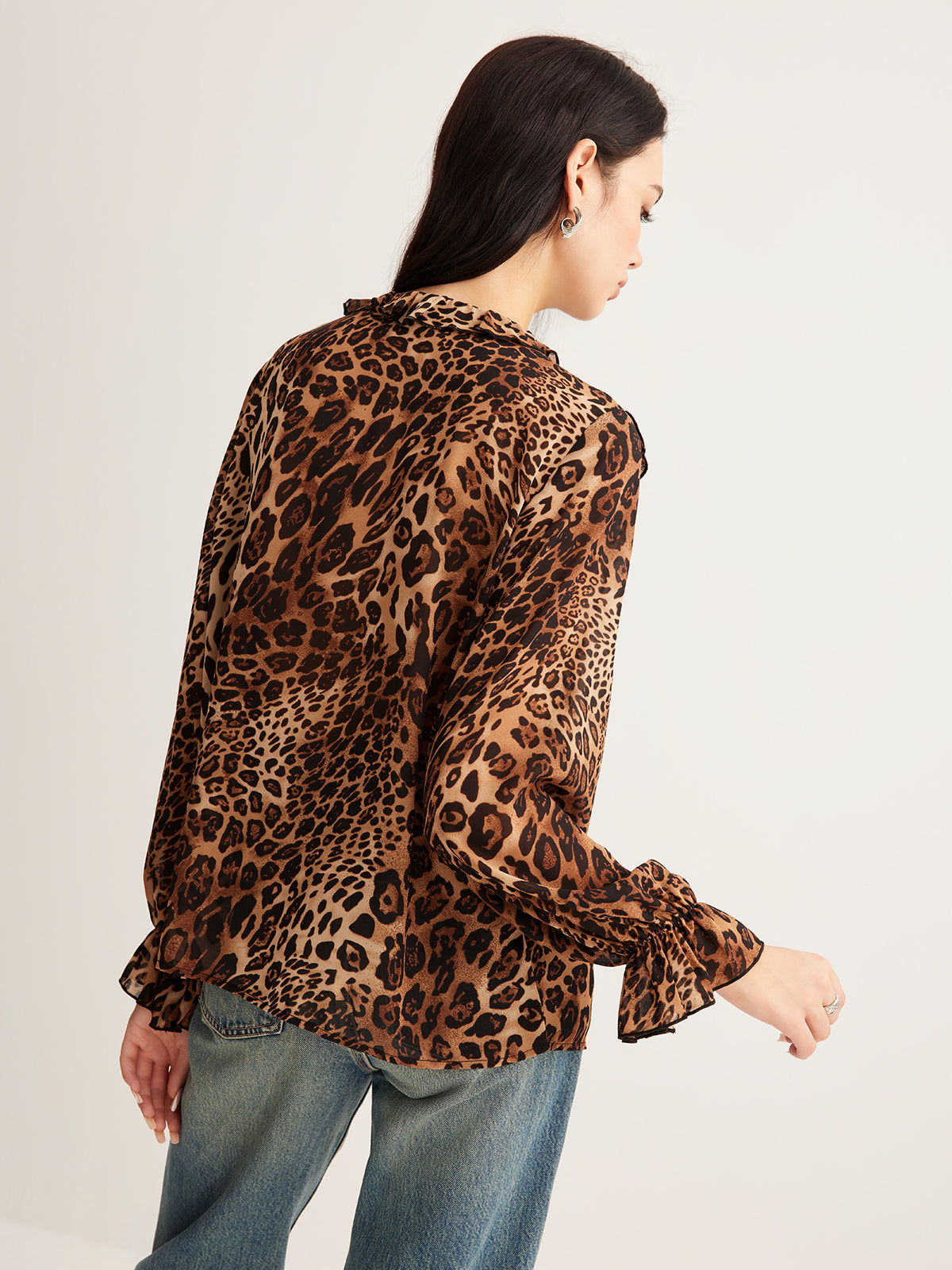 Olivia | Women’s Summer Leopard Ruffle Neck Blouse
