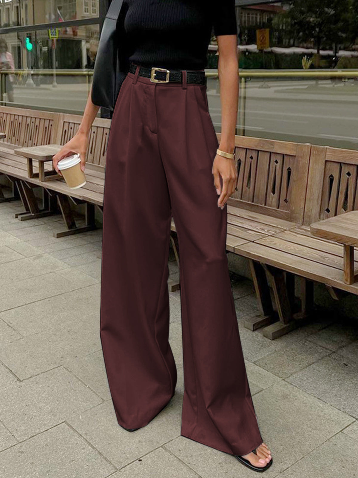 Elegant Tailored Wide Leg Pants for Women with High Waisted Pleated Front Relaxed Flowing Style