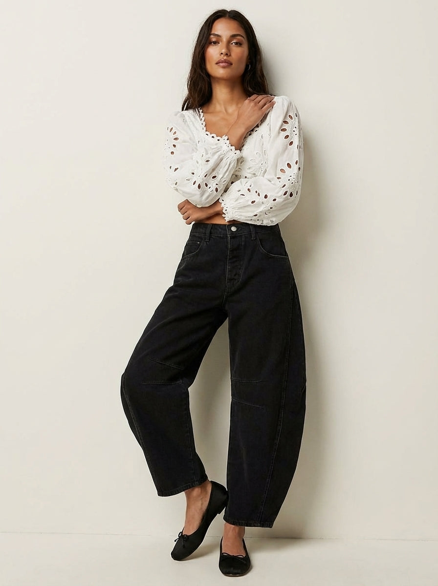 Effortless Baggy Jeans for Women with High Waisted Curved Barrel Leg Relaxed Casual Style