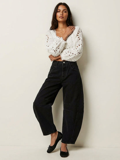 Effortless Baggy Jeans for Women with High Waisted Curved Barrel Leg Relaxed Casual Style
