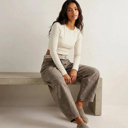 Effortless Baggy Jeans for Women with High Waisted Curved Barrel Leg Relaxed Casual Style