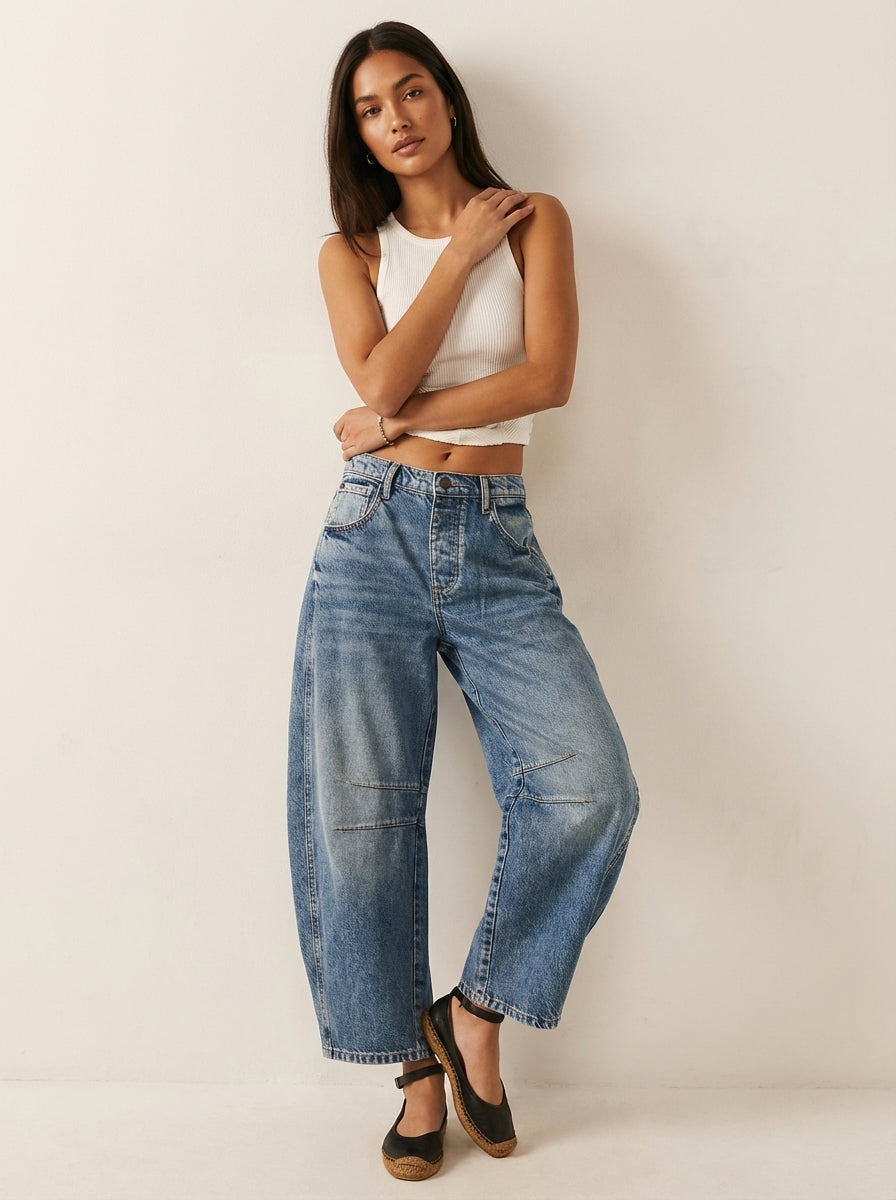 Effortless Baggy Jeans for Women with High Waisted Curved Barrel Leg Relaxed Casual Style