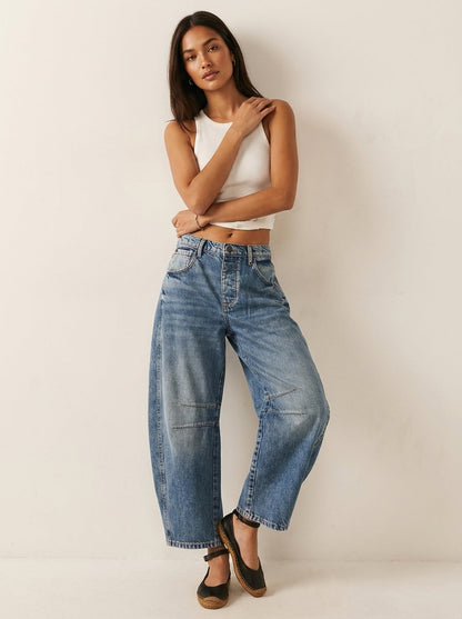 Effortless Baggy Jeans for Women with High Waisted Curved Barrel Leg Relaxed Casual Style