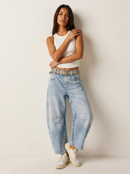 Effortless Baggy Jeans for Women with High Waisted Curved Barrel Leg Relaxed Casual Style