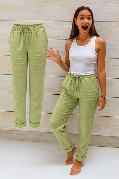 Effortless Linen Pants for Women with High Waist Drawstring Cuffed Hem Relaxed Casual Style