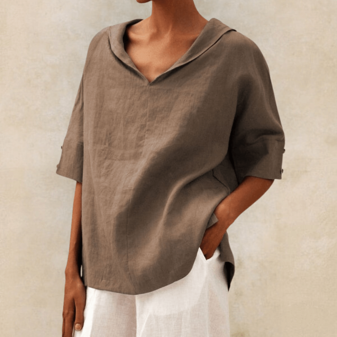 Effortless Linen Tunic Top for Women with Hooded Elbow Sleeve Side Slit Relaxed Style