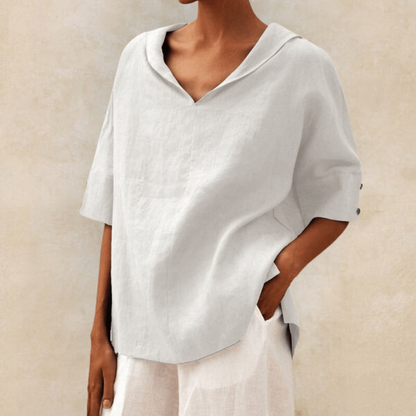 Effortless Linen Tunic Top for Women with Hooded Elbow Sleeve Side Slit Relaxed Style