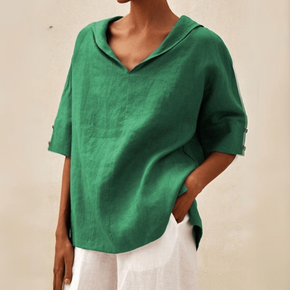 Effortless Linen Tunic Top for Women with Hooded Elbow Sleeve Side Slit Relaxed Style