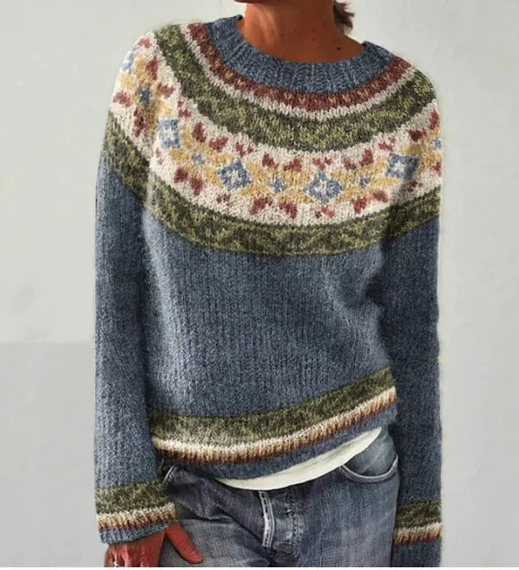 Comfortable Ombre Fair Isle Sweater for Women with Crew Neck Long Sleeve Relaxed Oversized Knit Style