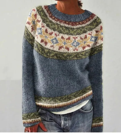 Comfortable Ombre Fair Isle Sweater for Women with Crew Neck Long Sleeve Relaxed Oversized Knit Style