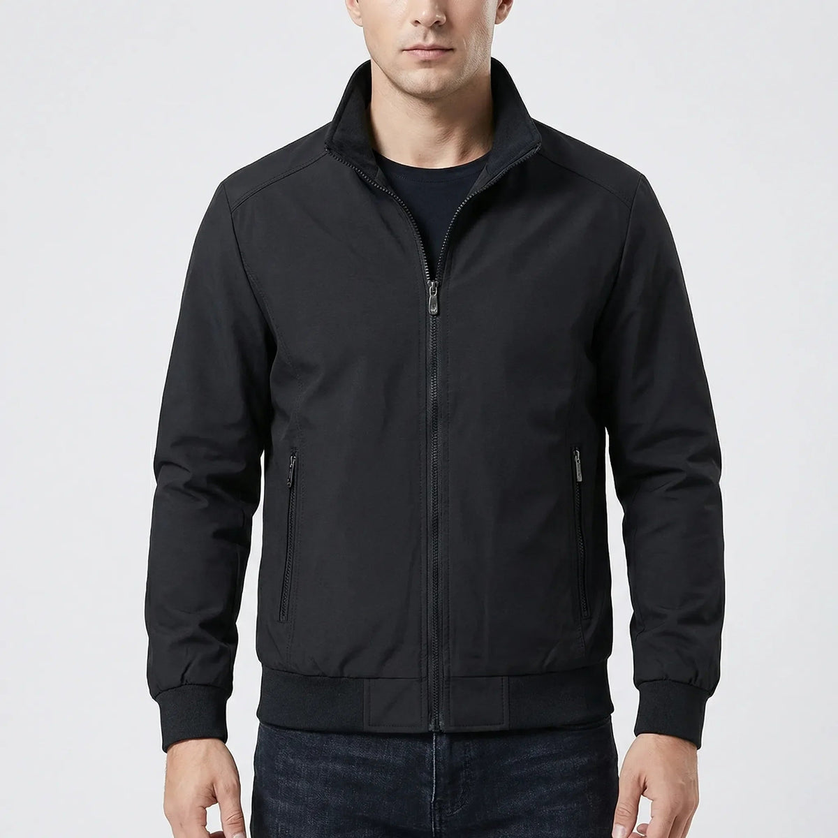 Rugged Softshell Jacket for Men with Stand Collar Long Sleeve Full Zip Windproof Zip-Pocket Style