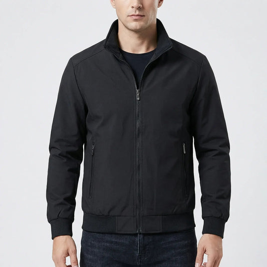 Rugged Softshell Jacket for Men with Stand Collar Long Sleeve Full Zip Windproof Zip-Pocket Style