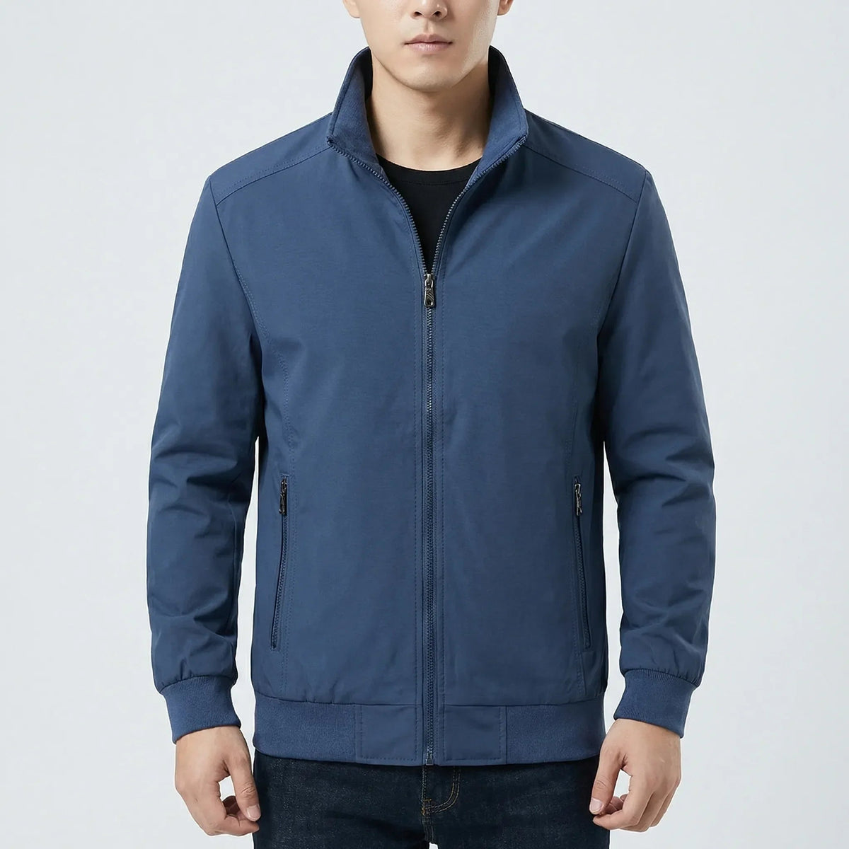 Rugged Softshell Jacket for Men with Stand Collar Long Sleeve Full Zip Windproof Zip-Pocket Style