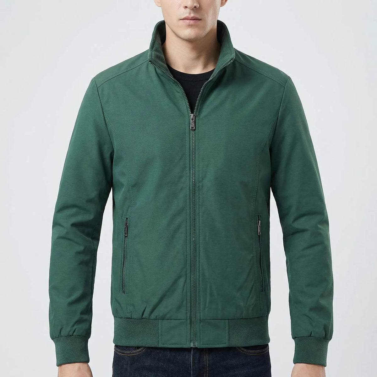 Rugged Softshell Jacket for Men with Stand Collar Long Sleeve Full Zip Windproof Zip-Pocket Style