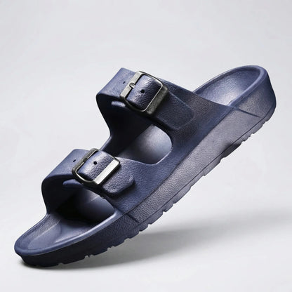Comfortable Slide Sandals for Men with Open Toe Two Strap Buckle EVA Footbed Summer Style