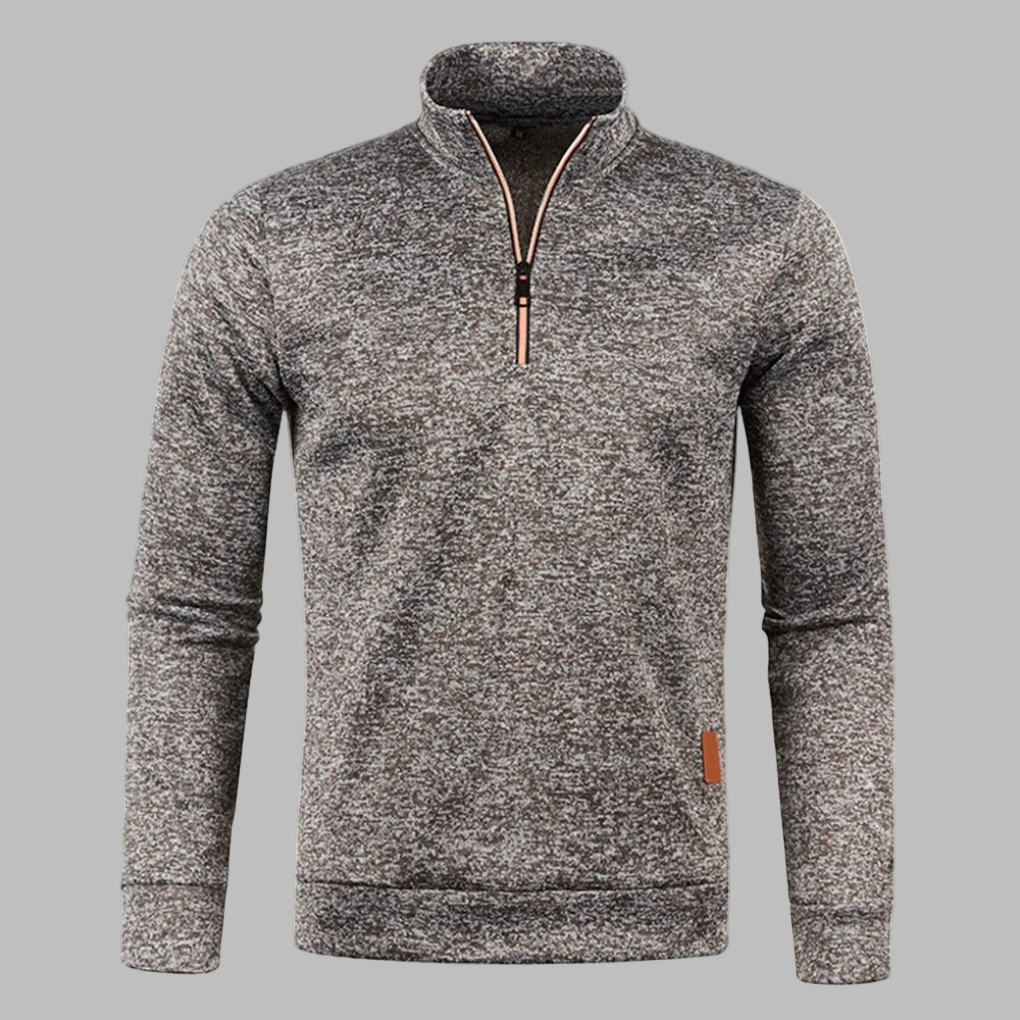 Cozy Sweater Fleece for Men with Mock Neck Long Sleeve Quarter Zip Marled Casual Style