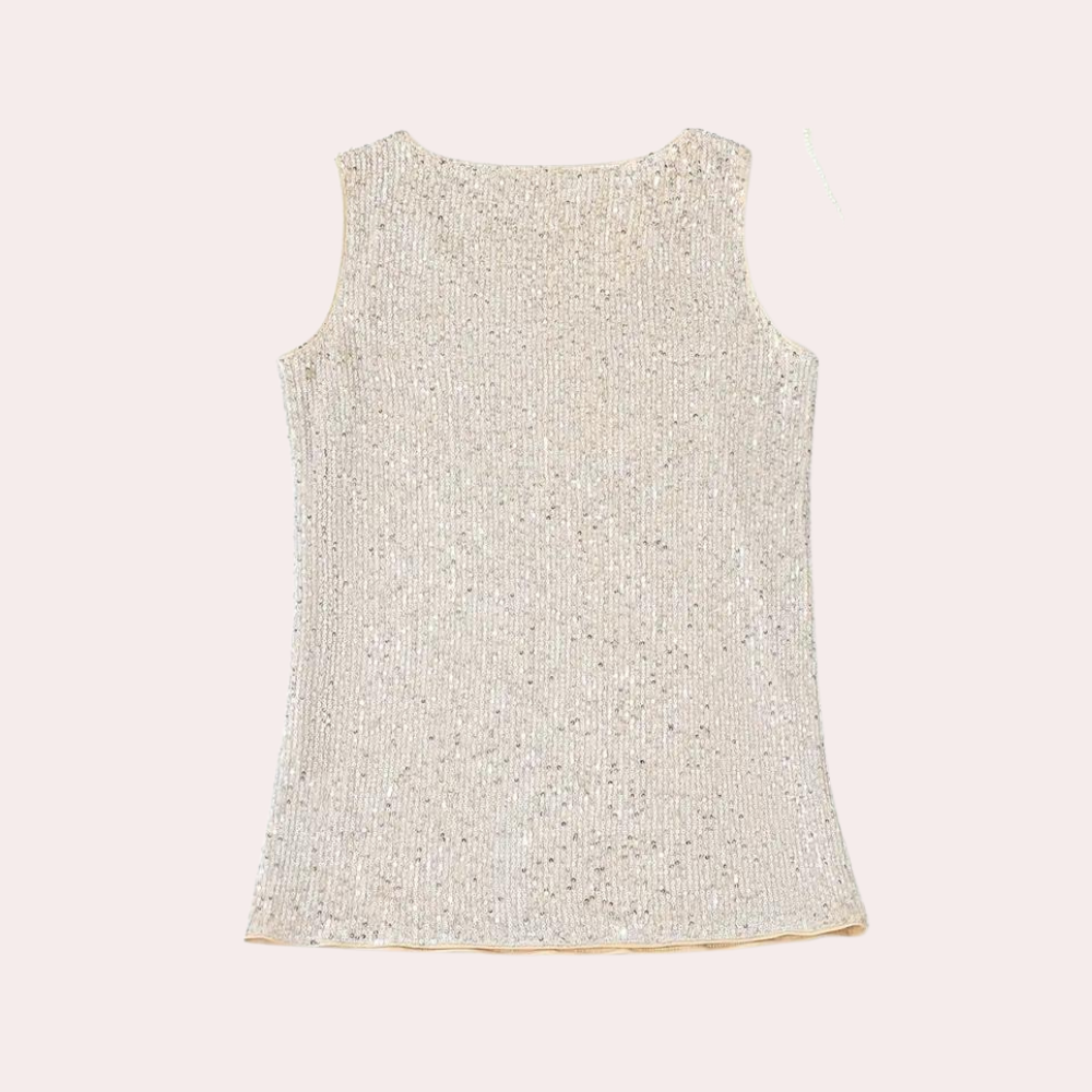 Elegant Gold Sequin Going Out Top for Women with V Neck Sleeveless Relaxed Sparkle Style