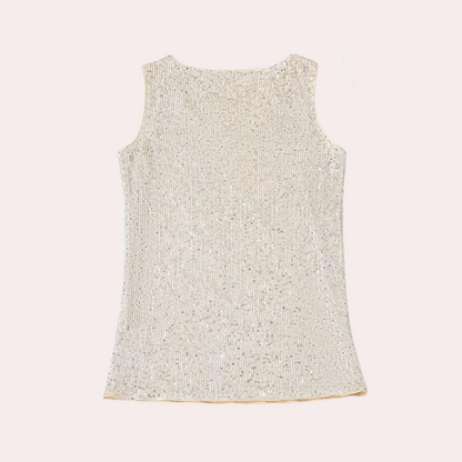 Elegant Gold Sequin Going Out Top for Women with V Neck Sleeveless Relaxed Sparkle Style