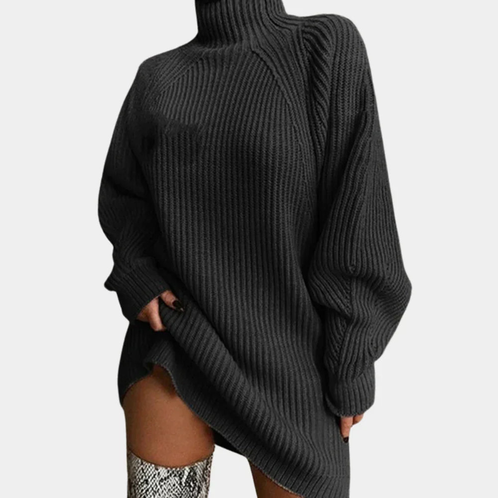 Cozy Sweater Dress for Women with Turtleneck Long Sleeve Chunky Knit Ribbed Mini Style