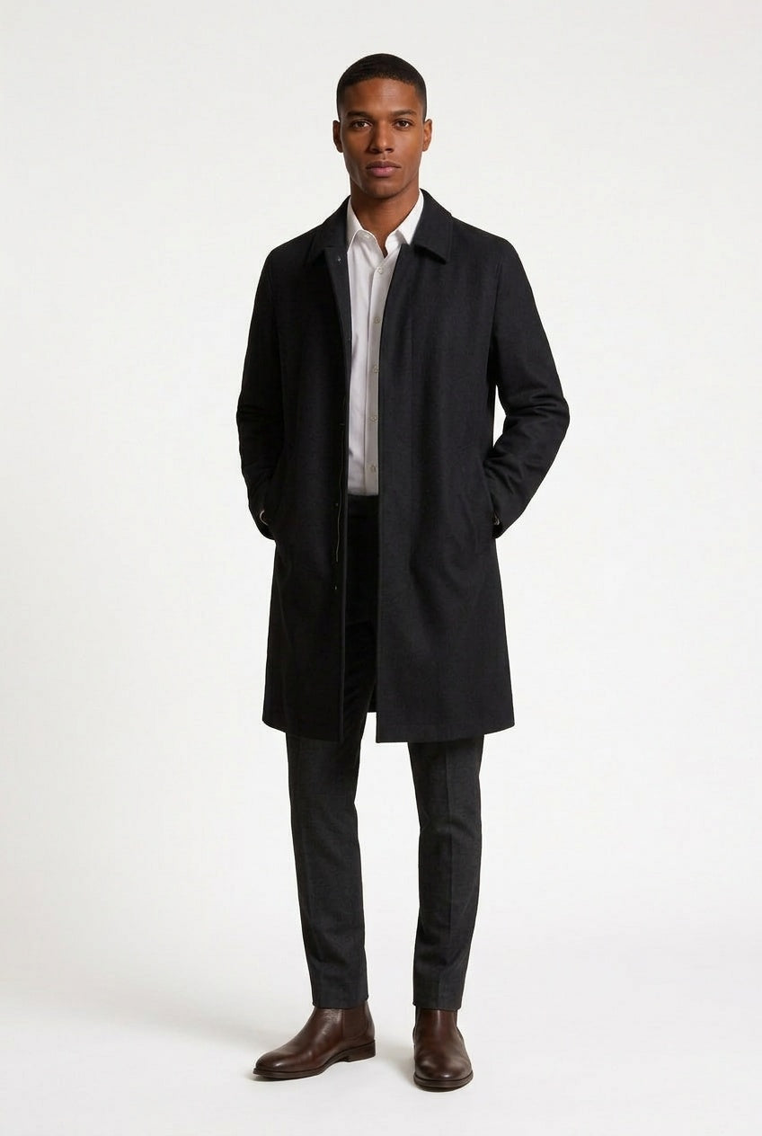 Effortless Trench Coat for Men with Spread Collar Long Sleeve Concealed Placket Relaxed Style
