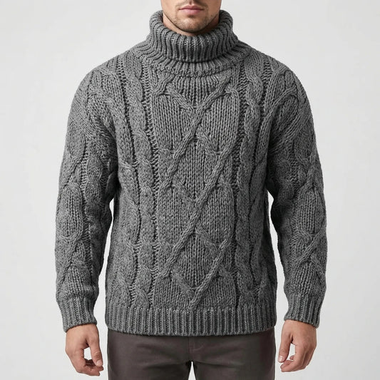 Cozy Cable Knit Sweater for Men with Turtleneck Long Sleeve Chunky Roll Neck Winter Style
