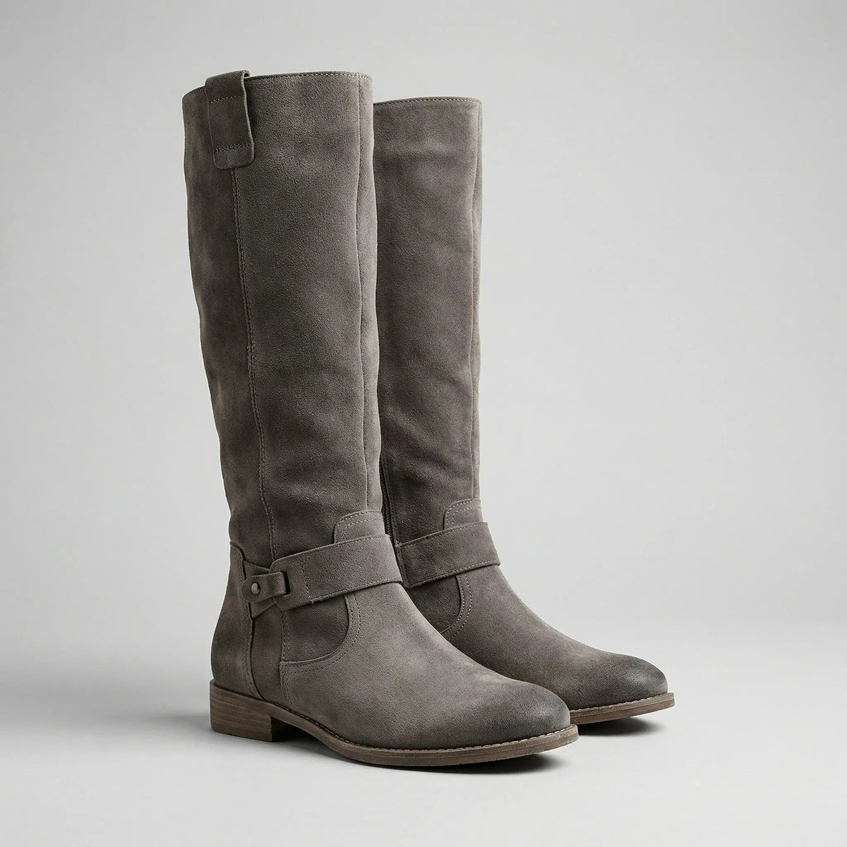 Women's Knee-High Boots Faux Suede Slouch Tall Riding Round Toe Low Block Heel Side Zip