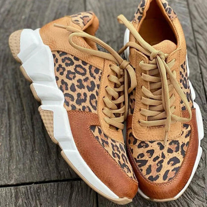 Stylish Leopard Print Sneakers for Women with Lace Up Chunky Platform Running Street Style
