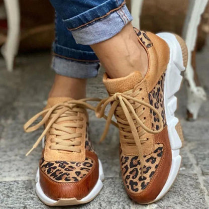 Stylish Leopard Print Sneakers for Women with Lace Up Chunky Platform Running Street Style