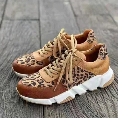 Stylish Leopard Print Sneakers for Women with Lace Up Chunky Platform Running Street Style