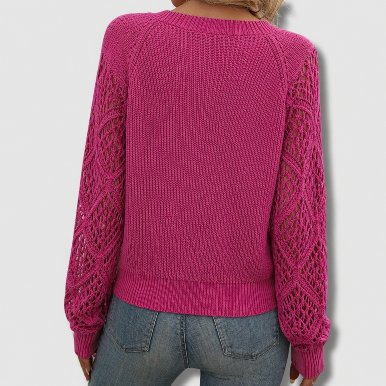 Comfortable Crochet Knit Sweater for Women with V Neck Long Sleeve Relaxed Oversized Style