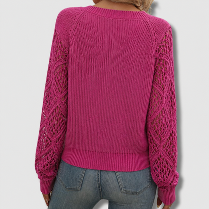 Comfortable Crochet Knit Sweater for Women with V Neck Long Sleeve Relaxed Oversized Style