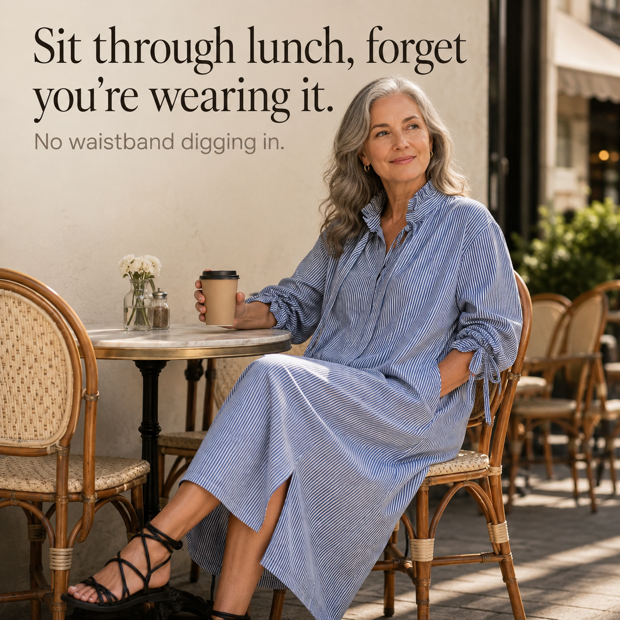 Effortless Blue Striped Shirt Dress for Women with Ruffle Tie Neck Long Sleeve Ruched Cuff Fall Style