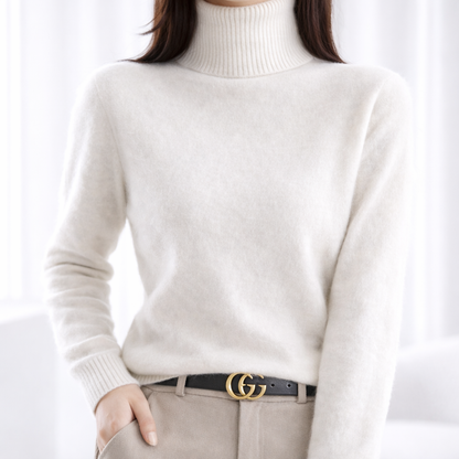Comfortable Ribbed Turtleneck Sweater for Women with Long Sleeve Fitted Knit Style