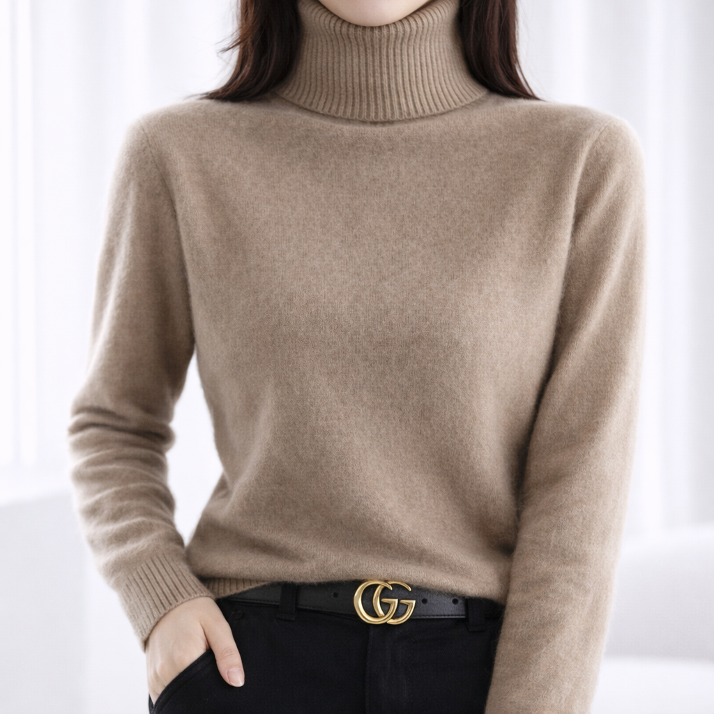 Comfortable Ribbed Turtleneck Sweater for Women with Long Sleeve Fitted Knit Style