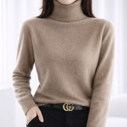 Comfortable Ribbed Turtleneck Sweater for Women with Long Sleeve Fitted Knit Style