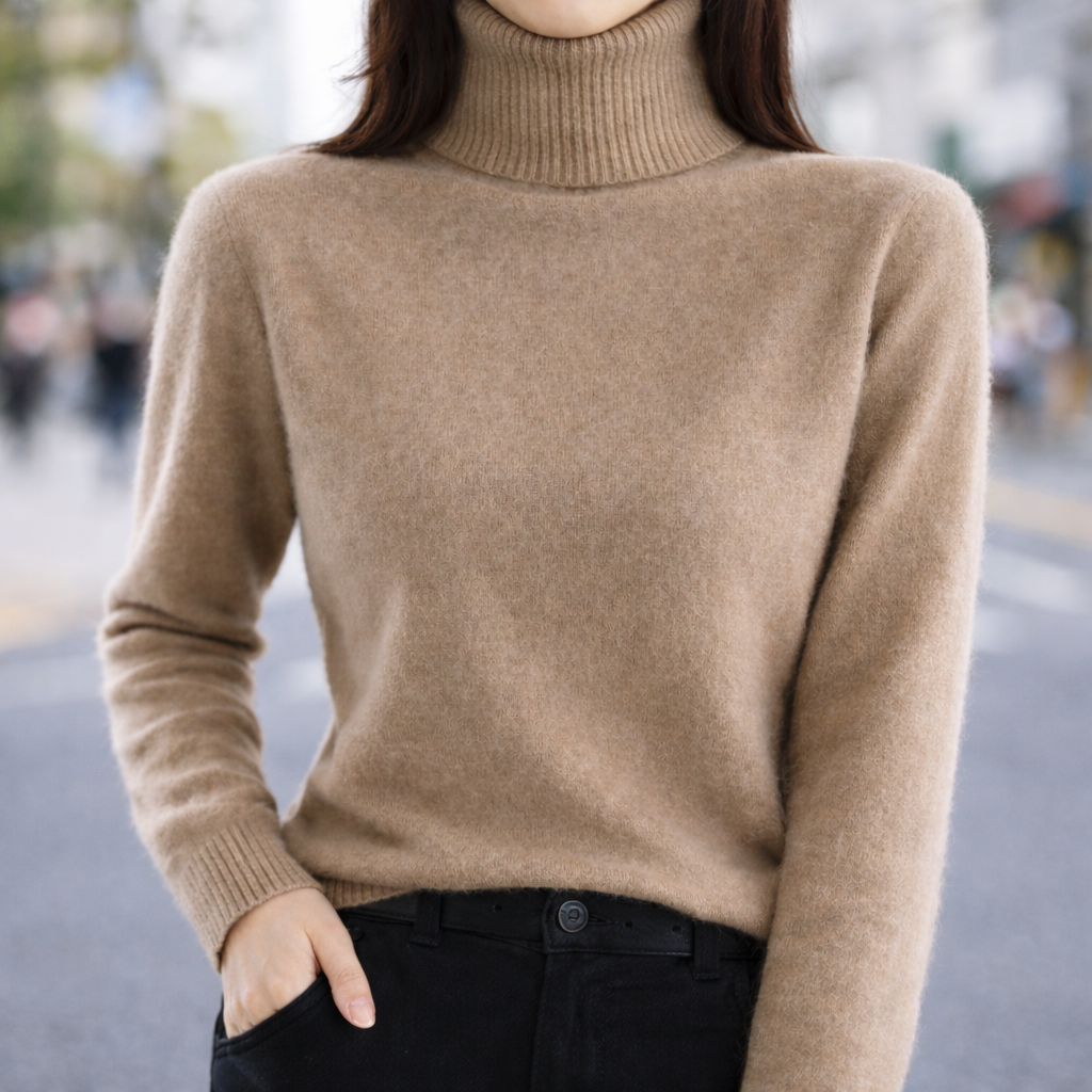Comfortable Ribbed Turtleneck Sweater for Women with Long Sleeve Fitted Knit Style