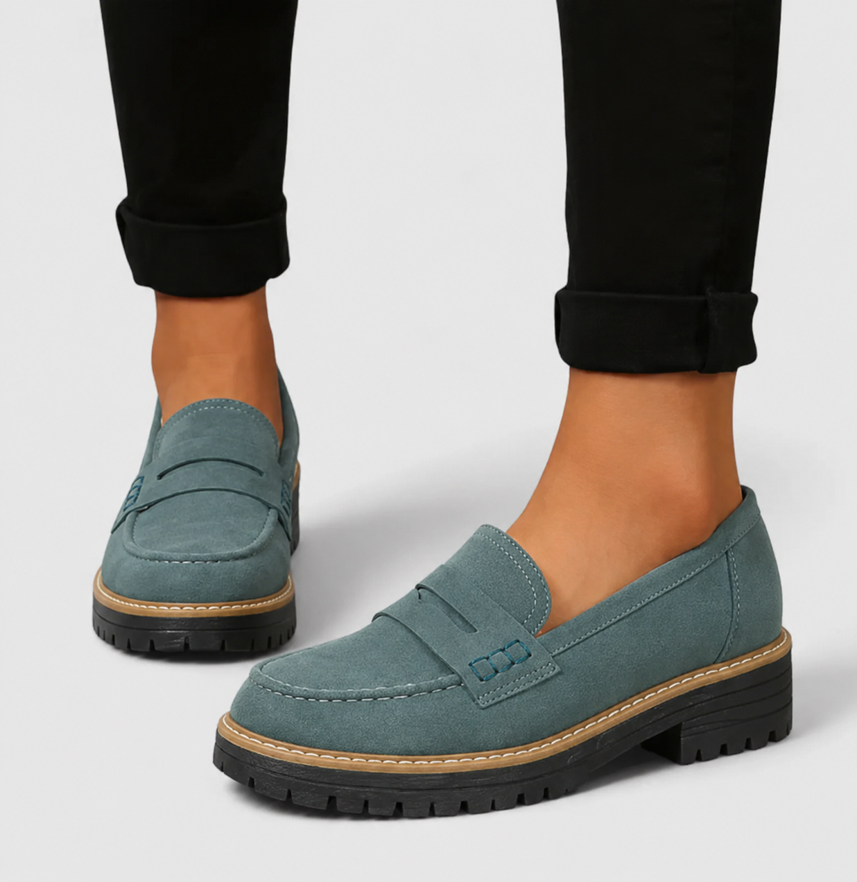 Comfortable Loafers for Women with Penny Strap Chunky Sole Slip On Style