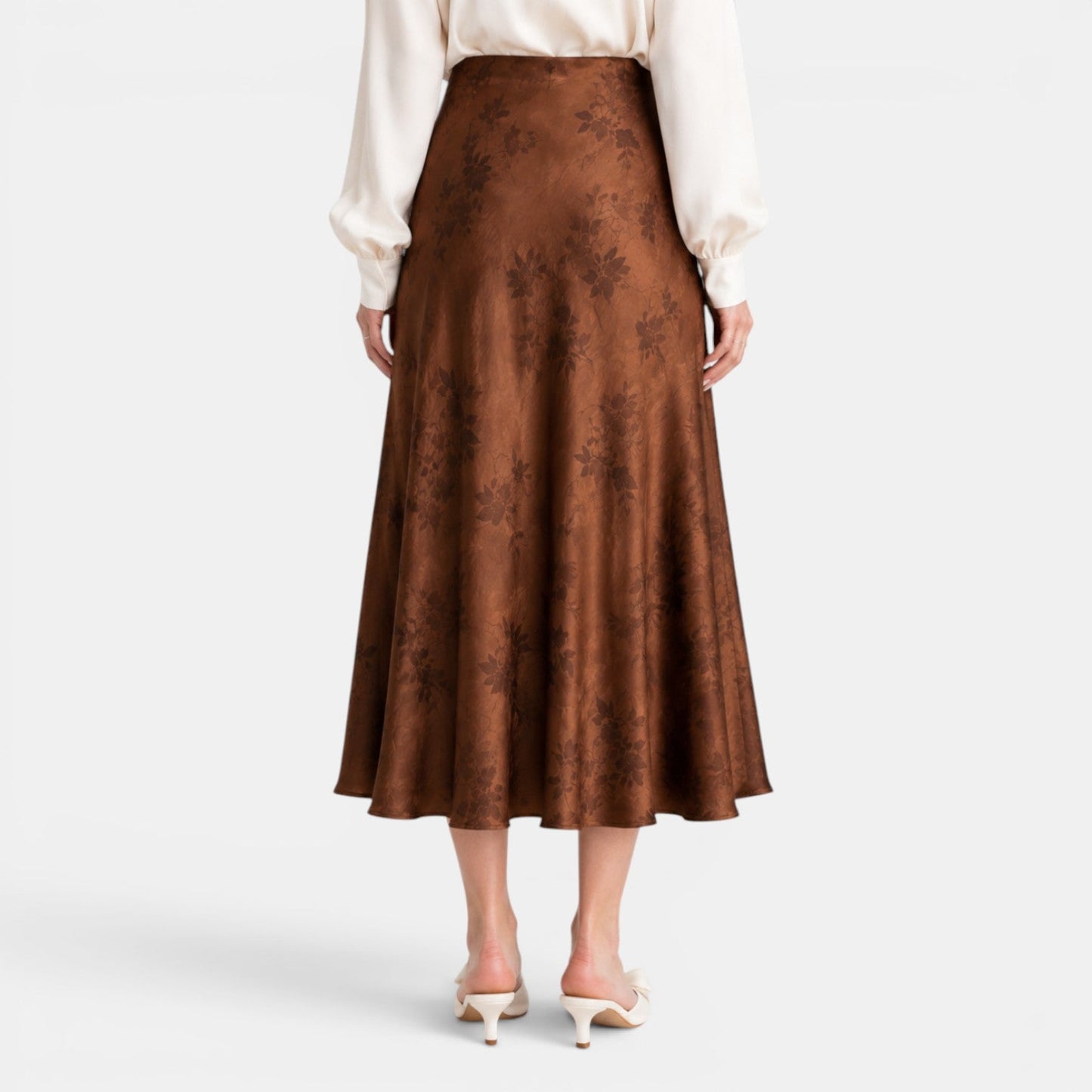 Effortless Floral Jacquard Midi Skirt for Women with High Waist Bias Cut Flowing Style