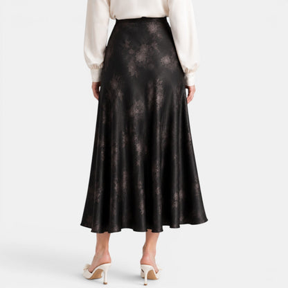 Effortless Floral Jacquard Midi Skirt for Women with High Waist Bias Cut Flowing Style
