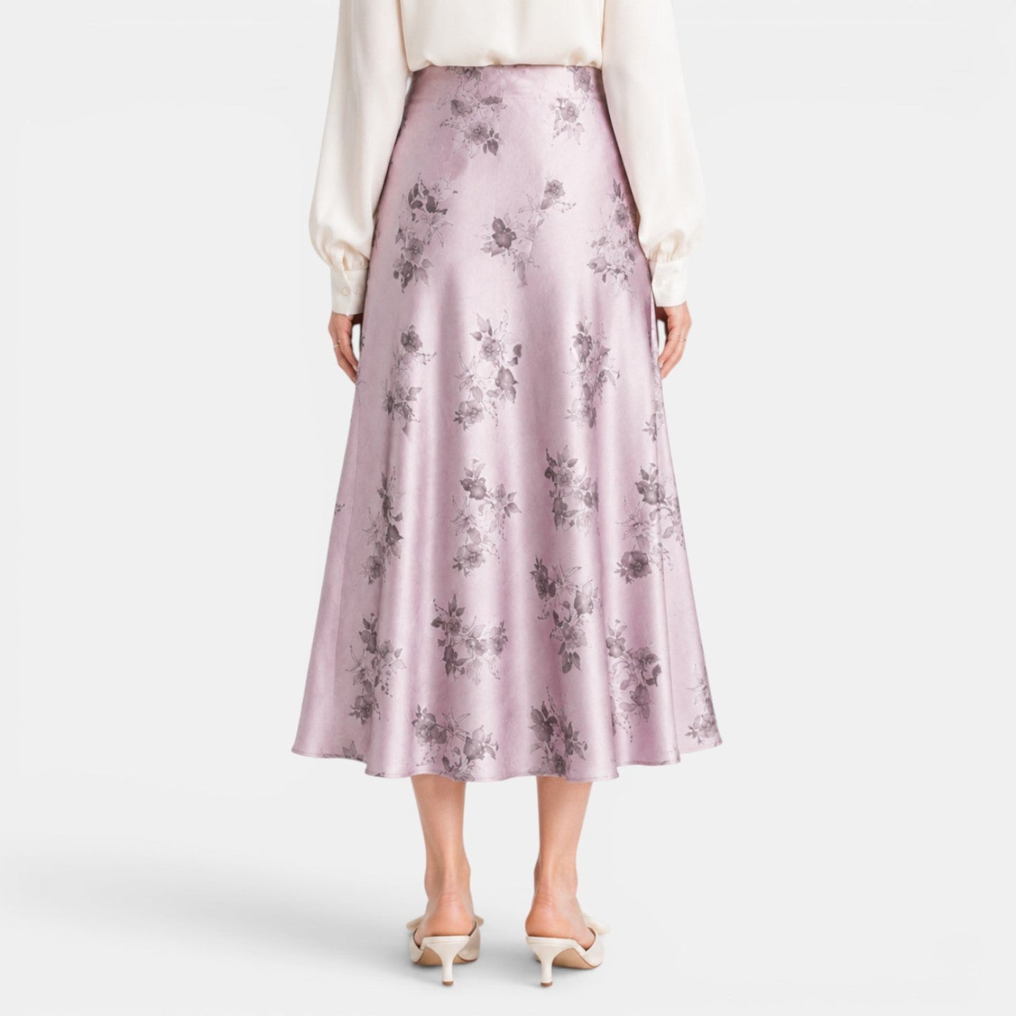 Effortless Floral Jacquard Midi Skirt for Women with High Waist Bias Cut Flowing Style