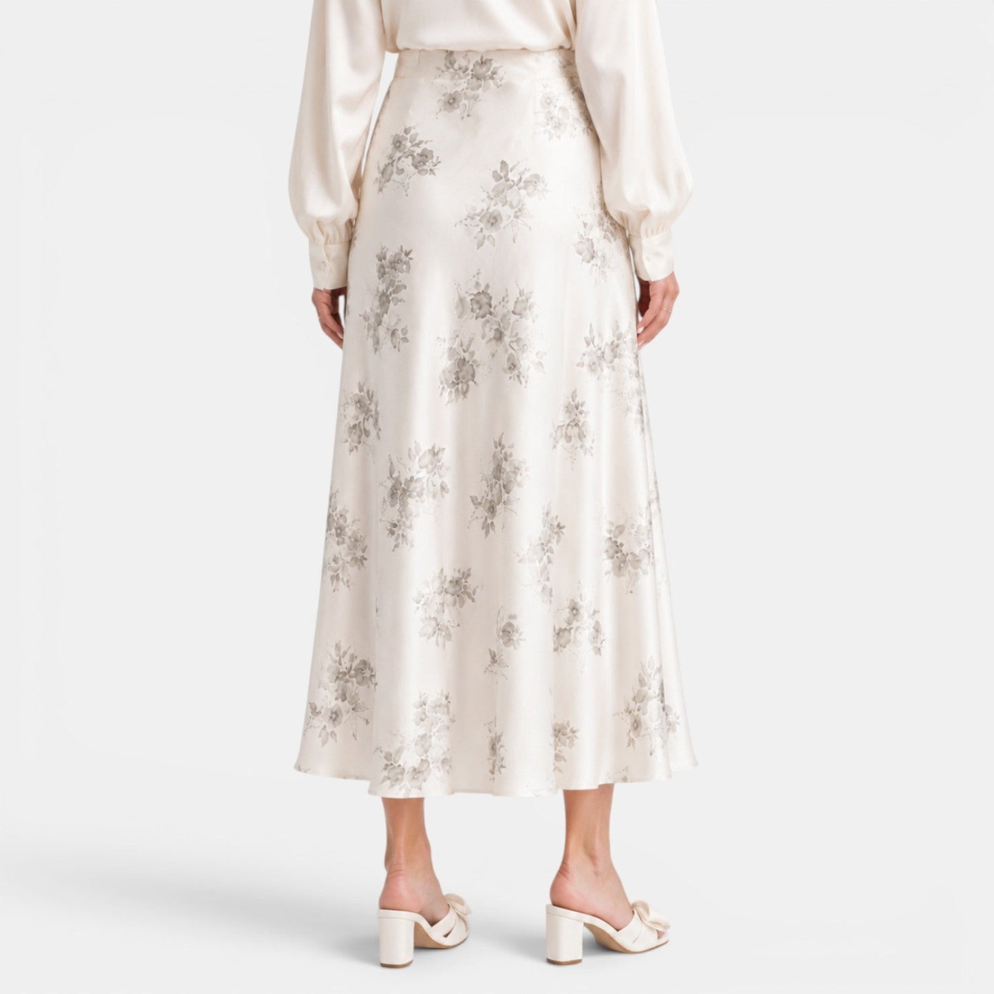 Effortless Floral Jacquard Midi Skirt for Women with High Waist Bias Cut Flowing Style