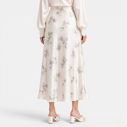 Effortless Floral Jacquard Midi Skirt for Women with High Waist Bias Cut Flowing Style