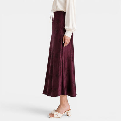 Effortless Floral Jacquard Midi Skirt for Women with High Waist Bias Cut Flowing Style