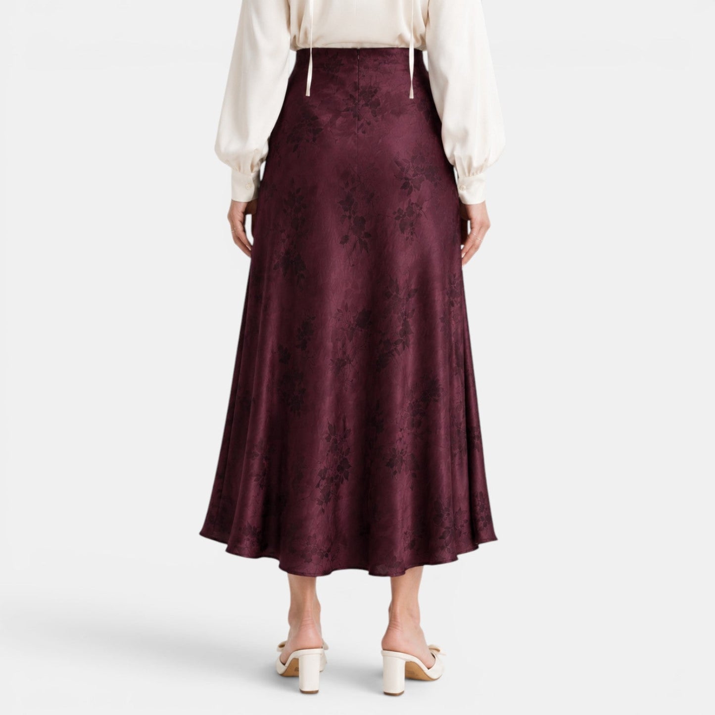 Effortless Floral Jacquard Midi Skirt for Women with High Waist Bias Cut Flowing Style