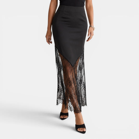 Elegant Lace Maxi Skirt for Women with High Waist Bodycon Asymmetrical Hem Flowing Style