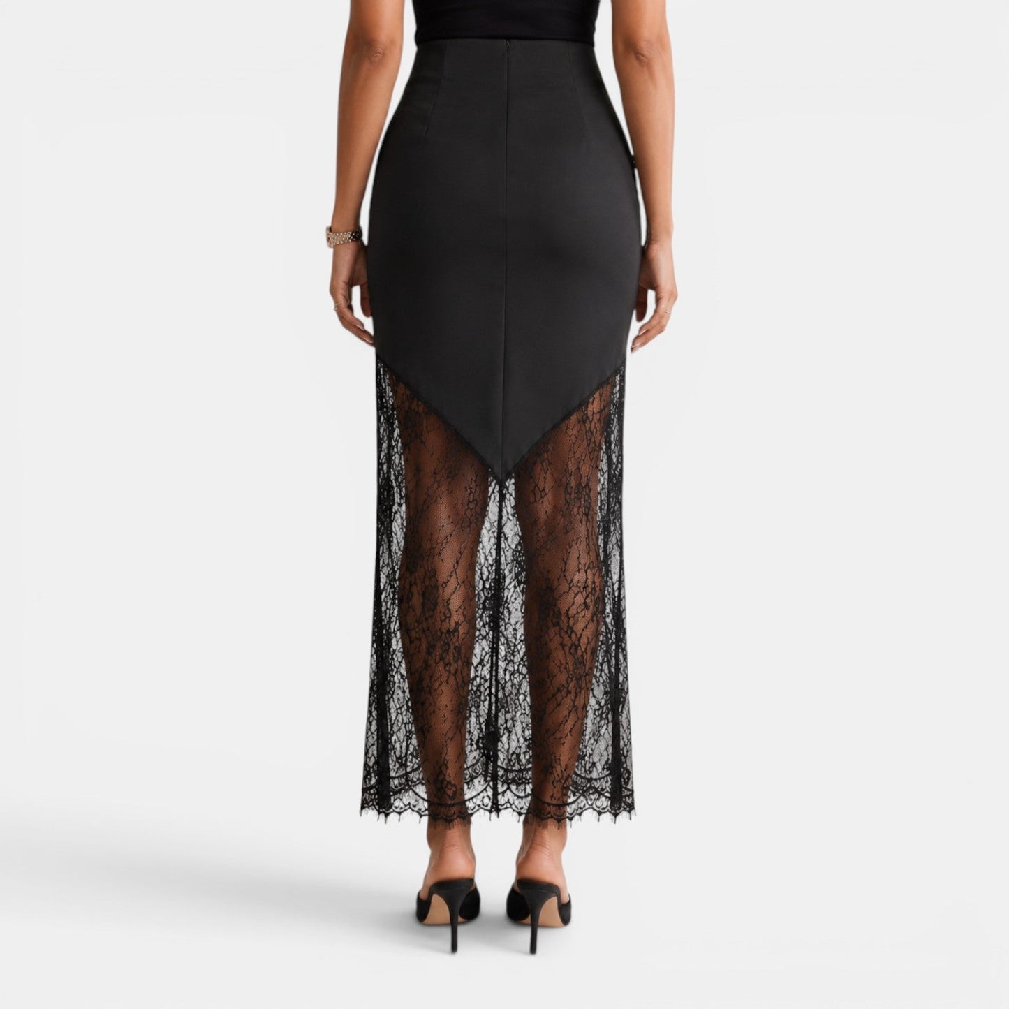Elegant Lace Maxi Skirt for Women with High Waist Bodycon Asymmetrical Hem Flowing Style