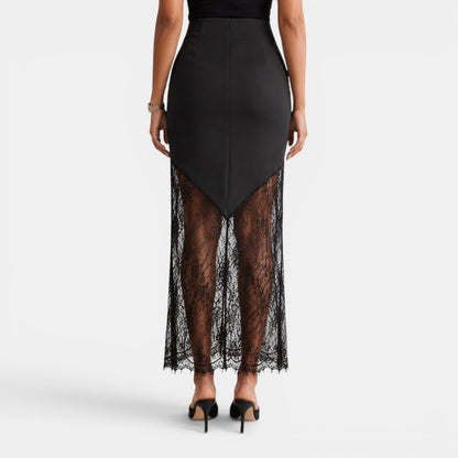 Elegant Lace Maxi Skirt for Women with High Waist Bodycon Asymmetrical Hem Flowing Style