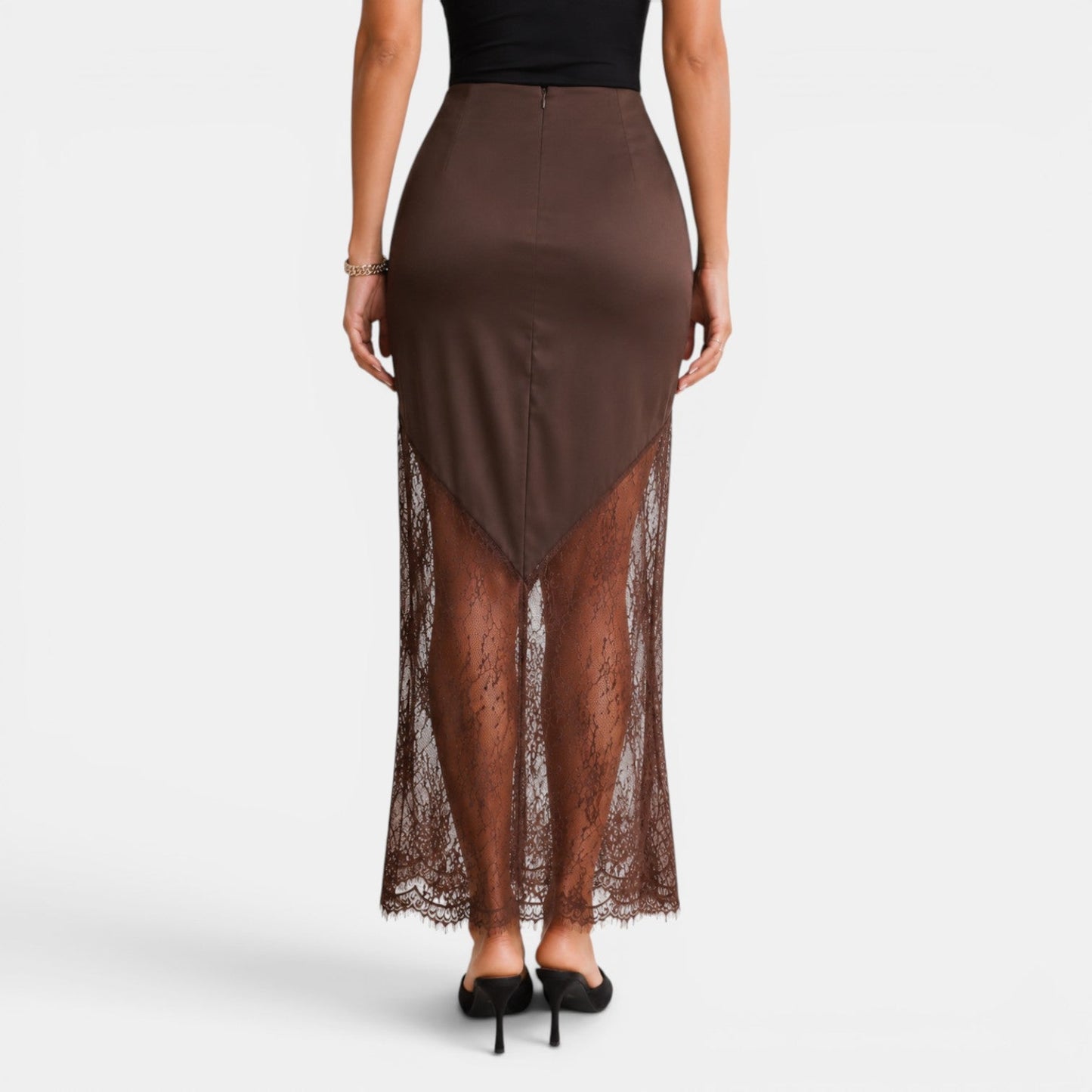 Elegant Lace Maxi Skirt for Women with High Waist Bodycon Asymmetrical Hem Flowing Style