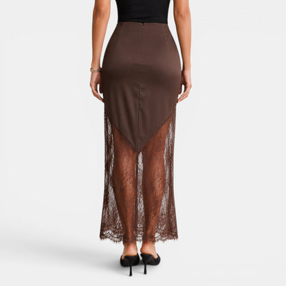 Elegant Lace Maxi Skirt for Women with High Waist Bodycon Asymmetrical Hem Flowing Style
